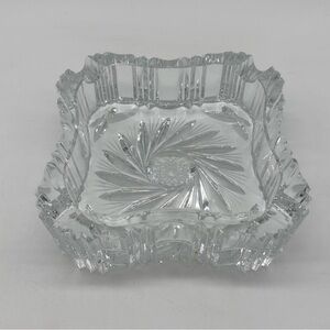 Vintage Heavy Square Crystal Clear Pinwheel Cut Glass Cigarette Cigar Ashtray